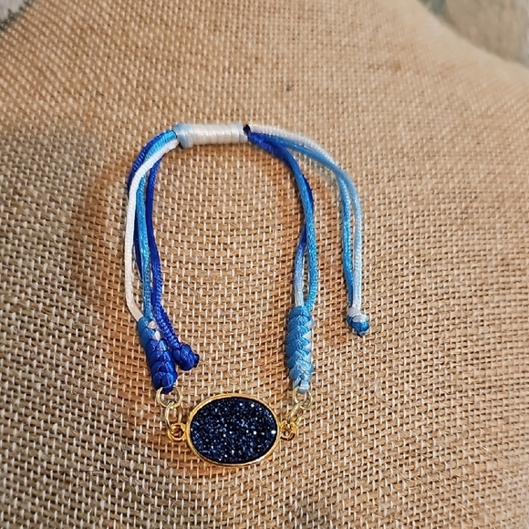 Hand Crafted Jewelry - Blue and Gold Druzy Adjustable Bracelet.